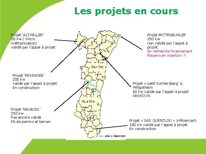 Les projets en cours Projet ‘ALTWILLER’ 28 kw ( micro méthanisation) validé par l’appel