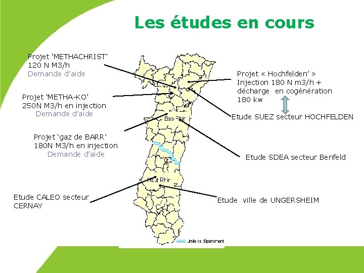 Les études en cours Projet ‘METHACHRIST’ 120 N M 3/h Demande d’aide Projet ‘METHA-KO’