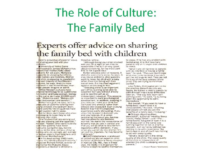 The Role of Culture: The Family Bed 