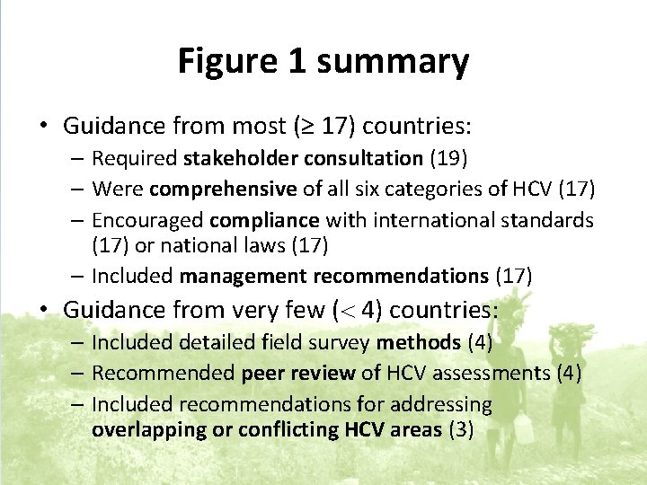 Figure 1 summary • Guidance from most (≥ 17) countries: – Required stakeholder consultation