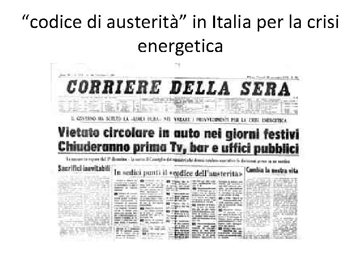 “codice di austerità” in Italia per la crisi energetica 