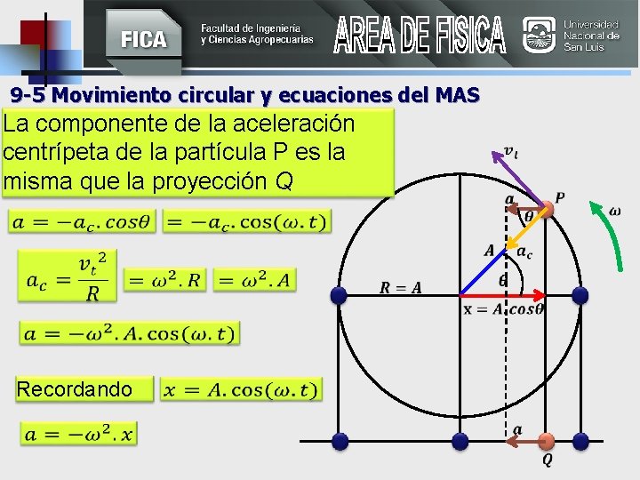  9 -5 Movimiento circular y ecuaciones del MAS La componente de la aceleración