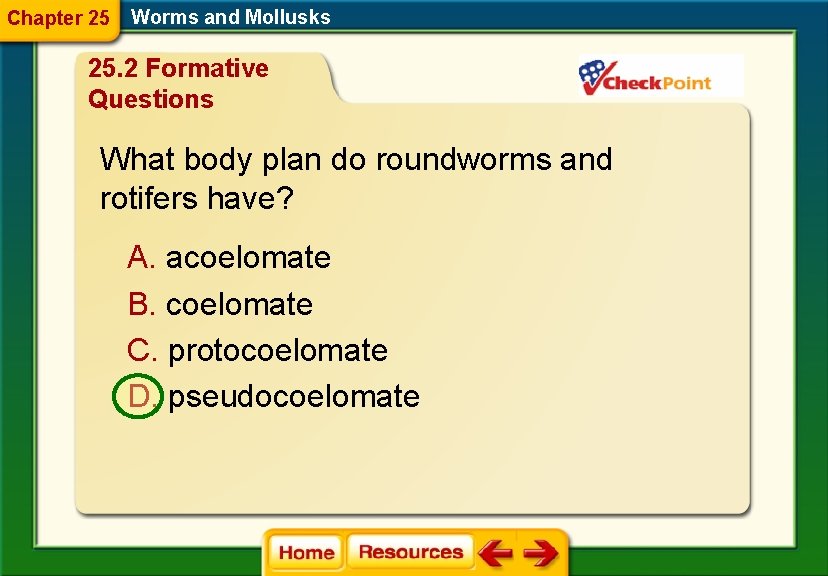 Chapter 25 Worms and Mollusks 25. 2 Formative Questions What body plan do roundworms