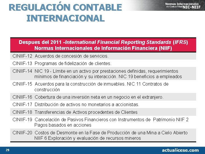REGULACIÓN CONTABLE INTERNACIONAL Despues del 2011 -International Financial Reporting Standards (IFRS) Normas Internacionales de REGULACIÓN CONTABLE INTERNACIONAL Despues del 2011 -International Financial Reporting Standards (IFRS) Normas Internacionales de