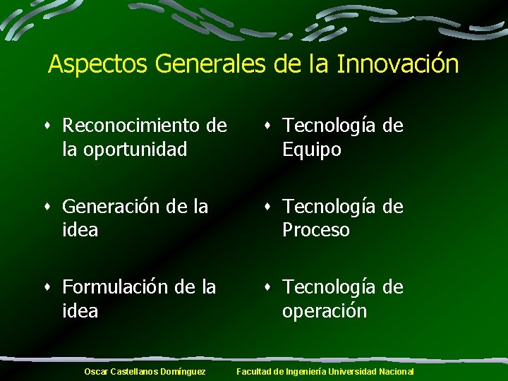 Aspectos Generales de la Innovación s Reconocimiento de s Tecnología de s Generación de