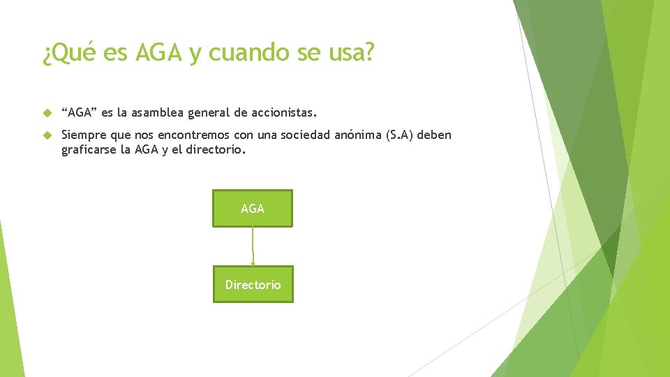 ¿Qué es AGA y cuando se usa? “AGA” es la asamblea general de accionistas.