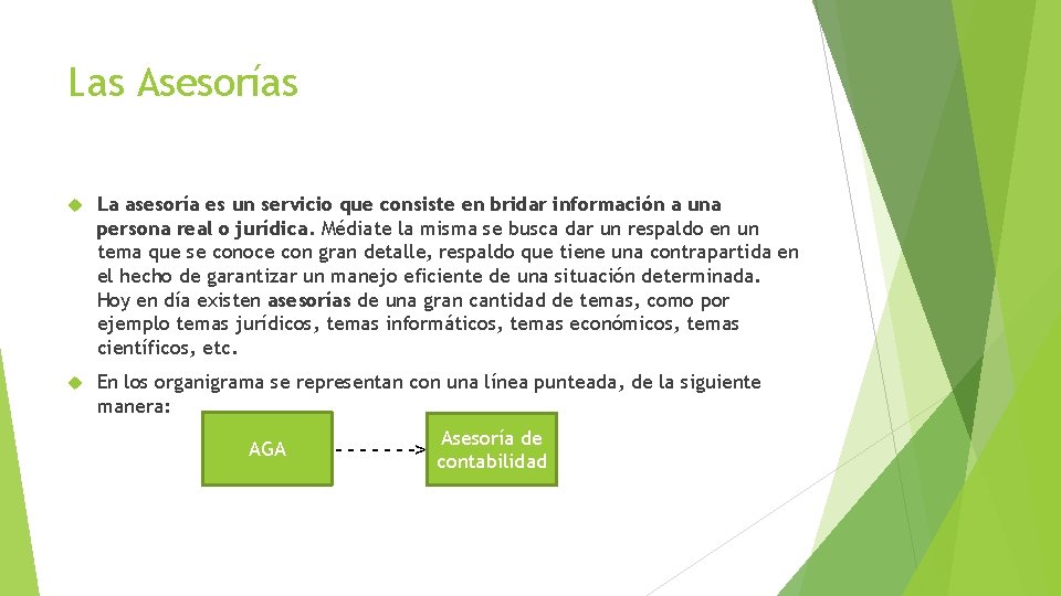 Las Asesorías La asesoría es un servicio que consiste en bridar información a una