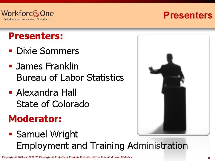 Presenters: § Dixie Sommers § James Franklin Bureau of Labor Statistics § Alexandra Hall