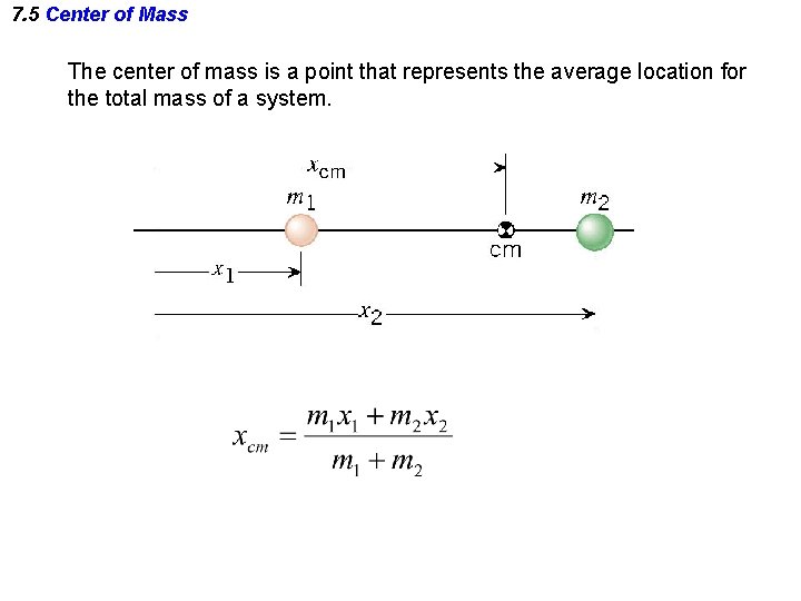 7. 5 Center of Mass The center of mass is a point that represents