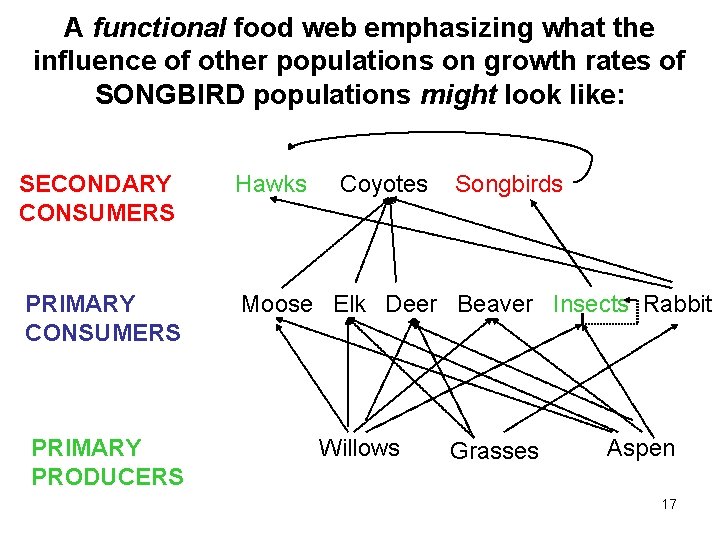 A functional food web emphasizing what the influence of other populations on growth rates