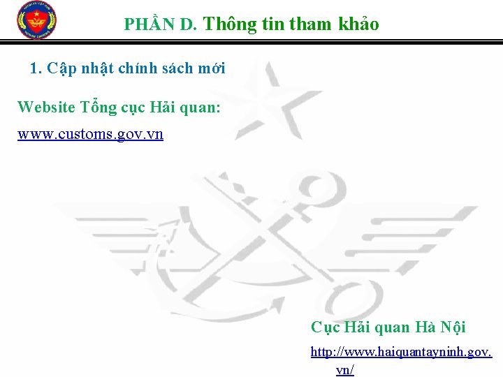 PHẦN D. Thông tin tham khảo 1. Cập nhật chính sách mới Website Tổng