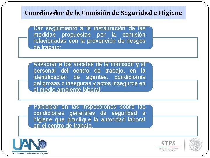 Coordinador de la Comisión de Seguridad e Higiene Dar seguimiento a la instauración de