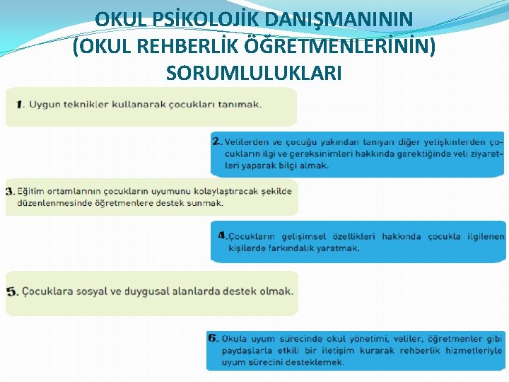 OKUL PSİKOLOJİK DANIŞMANININ (OKUL REHBERLİK ÖĞRETMENLERİNİN) SORUMLULUKLARI 