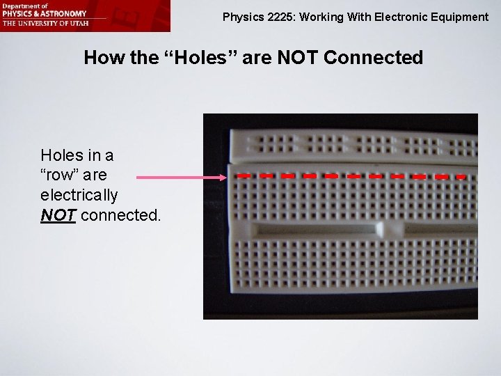 Physics 2225: Working With Electronic Equipment How the “Holes” are NOT Connected Holes in