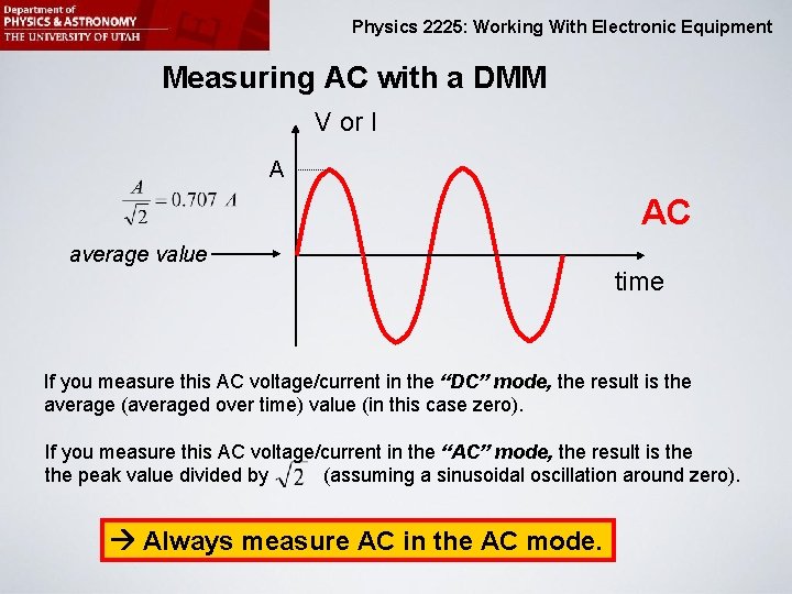 Physics 2225: Working With Electronic Equipment Measuring AC with a DMM V or I