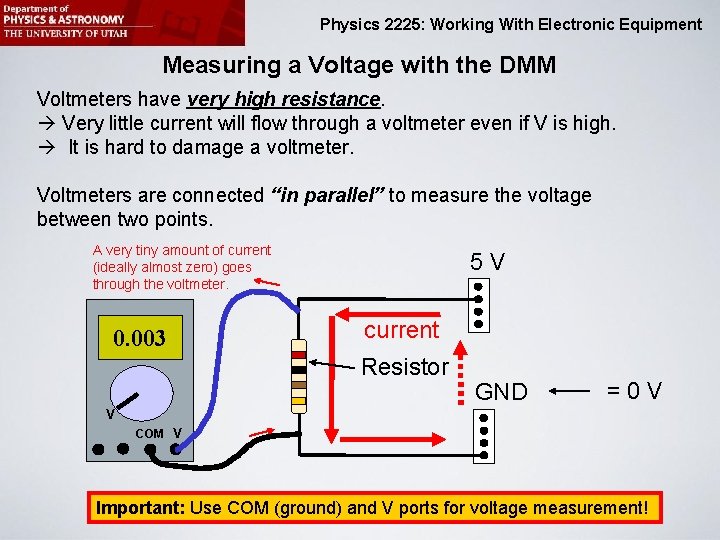 Physics 2225: Working With Electronic Equipment Measuring a Voltage with the DMM Voltmeters have