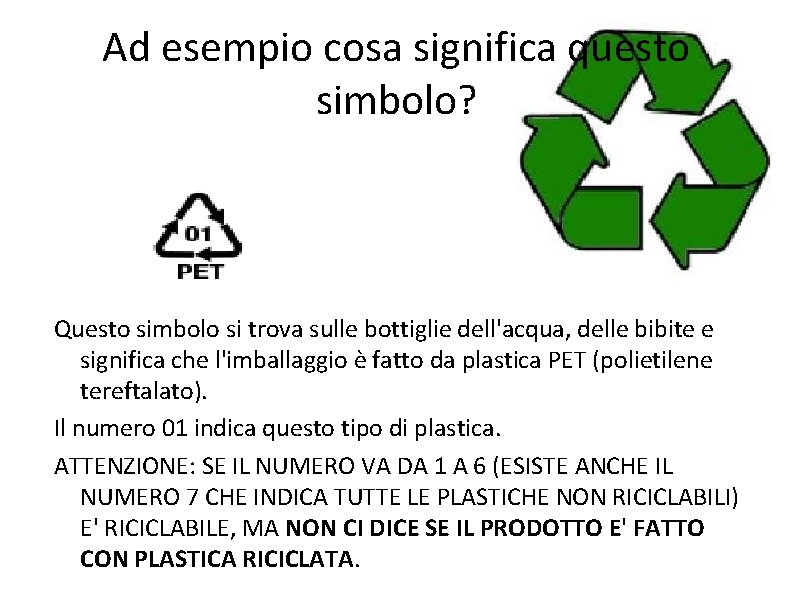 Ad esempio cosa significa questo simbolo? Questo simbolo si trova sulle bottiglie dell'acqua, delle