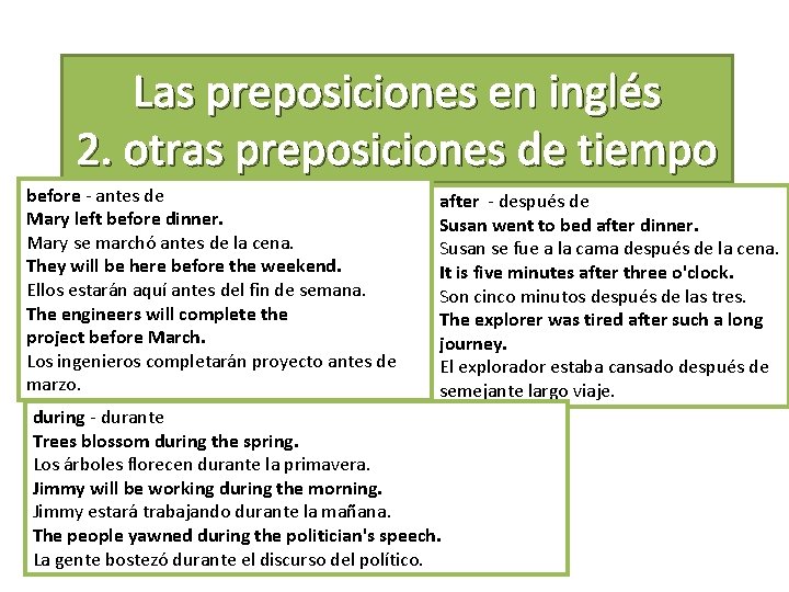 Las preposiciones en inglés 2. otras preposiciones de tiempo before - antes de Mary