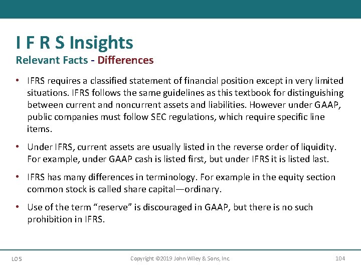 I F R S Insights Relevant Facts - Differences • IFRS requires a classified