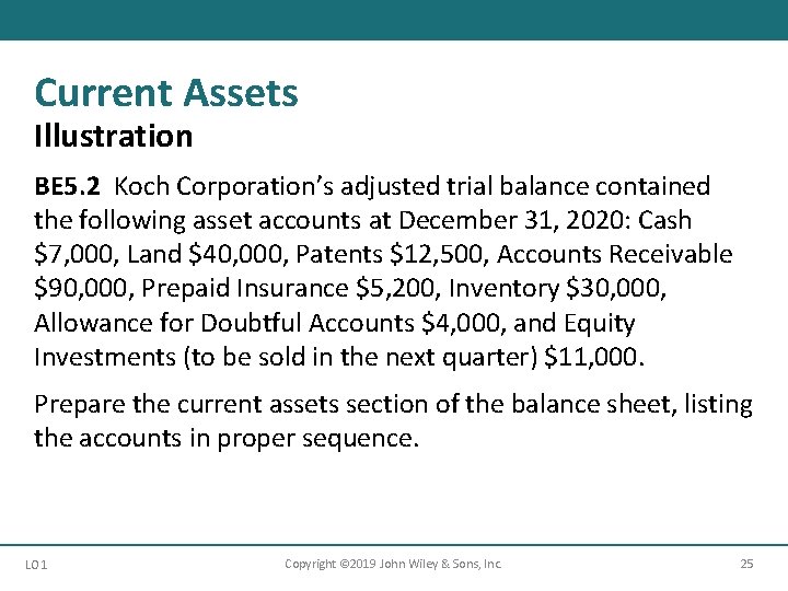 Current Assets Illustration BE 5. 2 Koch Corporation’s adjusted trial balance contained the following