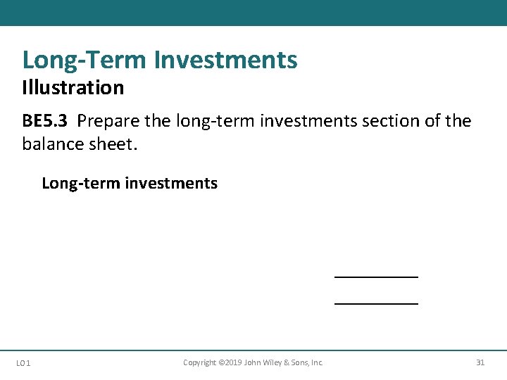 Long-Term Investments Illustration BE 5. 3 Prepare the long-term investments section of the balance