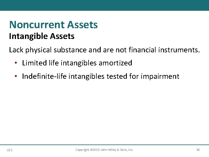 Noncurrent Assets Intangible Assets Lack physical substance and are not financial instruments. • Limited
