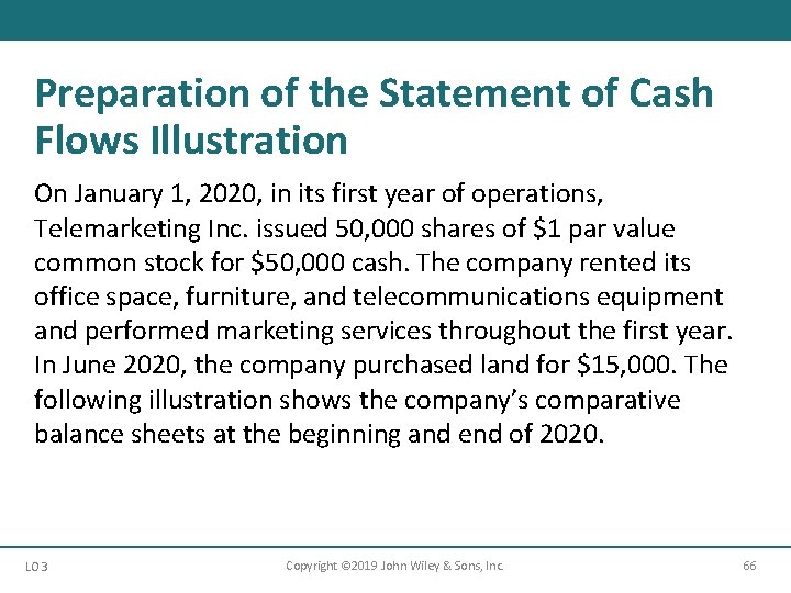 Preparation of the Statement of Cash Flows Illustration On January 1, 2020, in its