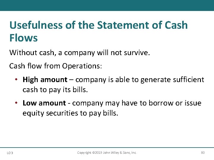 Usefulness of the Statement of Cash Flows Without cash, a company will not survive.