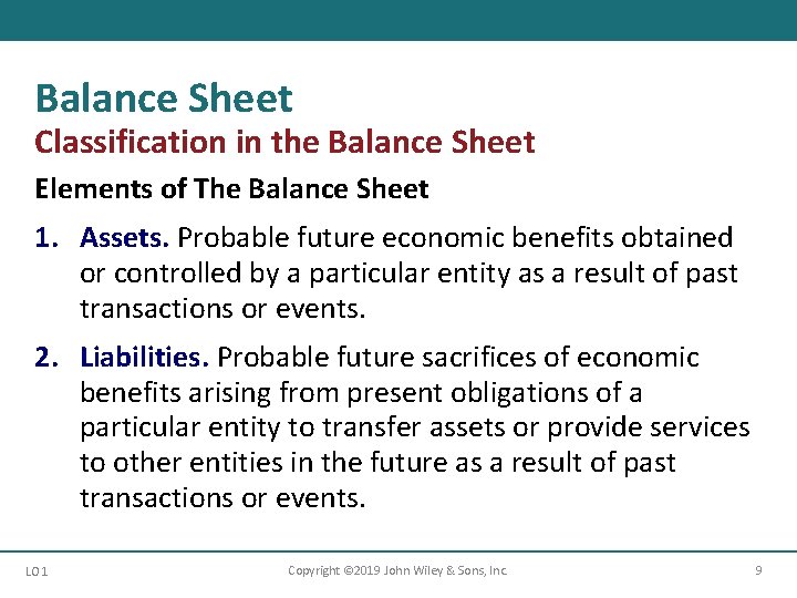 Balance Sheet Classification in the Balance Sheet Elements of The Balance Sheet 1. Assets.