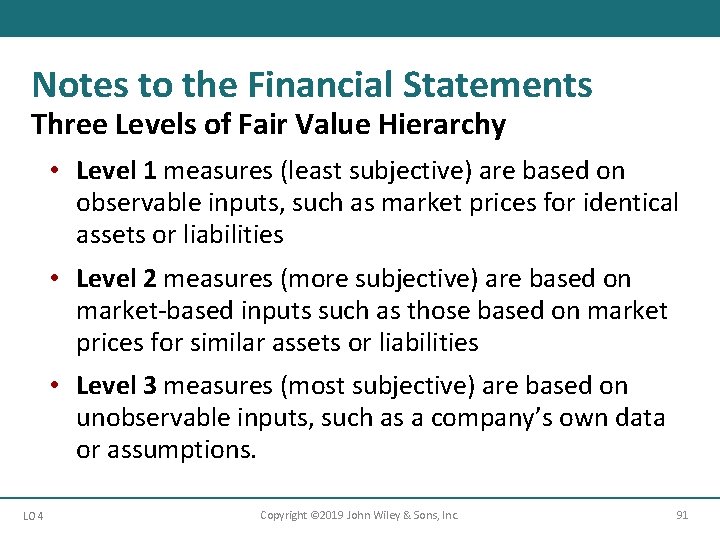 Notes to the Financial Statements Three Levels of Fair Value Hierarchy • Level 1