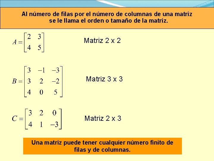 Al número de filas por el número de columnas de una matriz se le