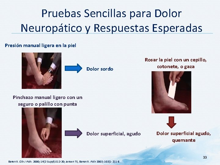 Pruebas Sencillas para Dolor Neuropático y Respuestas Esperadas Presión manual ligera en la piel