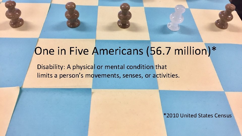 One in Five Americans (56. 7 million)* Disability: A physical or mental condition that One in Five Americans (56. 7 million)* Disability: A physical or mental condition that
