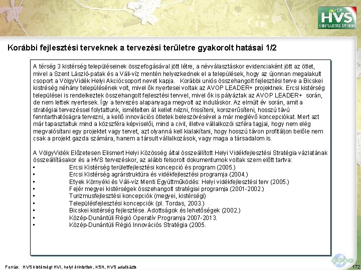 Korábbi fejlesztési terveknek a tervezési területre gyakorolt hatásai 1/2 A térség 3 kistérség településeinek