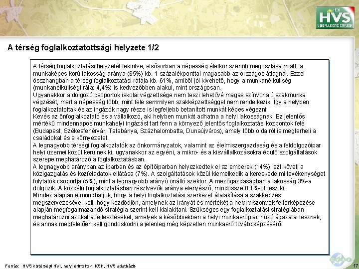 A térség foglalkoztatottsági helyzete 1/2 A térség foglalkoztatási helyzetét tekintve, elsősorban a népesség életkor