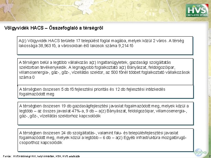 Völgyvidék HACS – Összefoglaló a térségről A(z) Völgyvidék HACS területe 17 települést foglal magába,