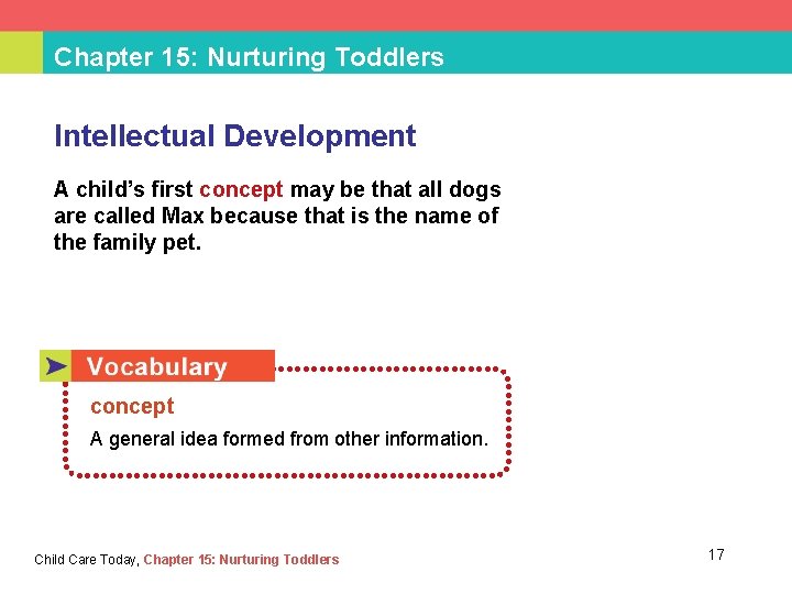 Chapter 15: Nurturing Toddlers Intellectual Development A child’s first concept may be that all