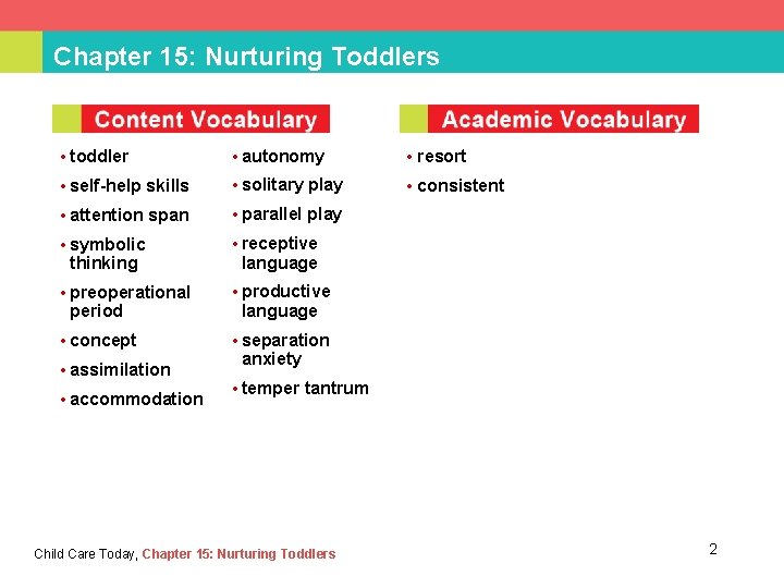 Chapter 15: Nurturing Toddlers • toddler • autonomy • resort • self-help skills •