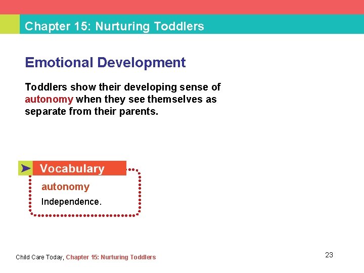Chapter 15: Nurturing Toddlers Emotional Development Toddlers show their developing sense of autonomy when