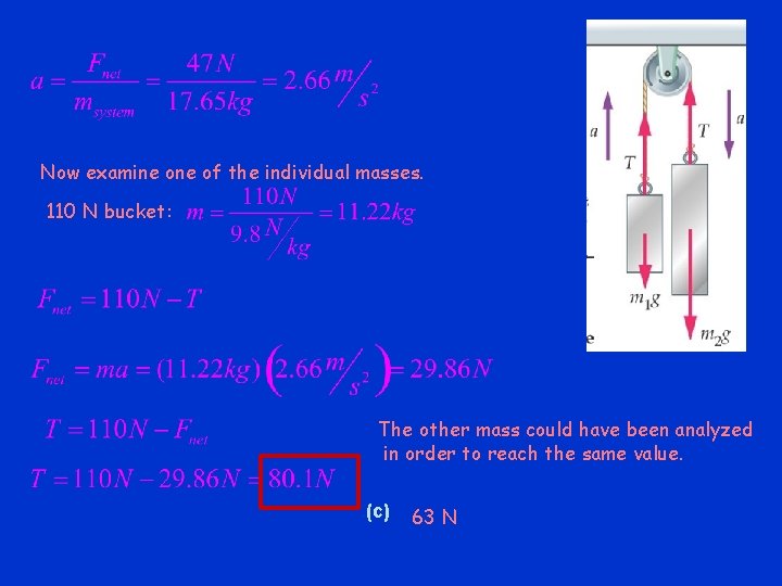 Now examine of the individual masses. 110 N bucket: The other mass could have Now examine of the individual masses. 110 N bucket: The other mass could have