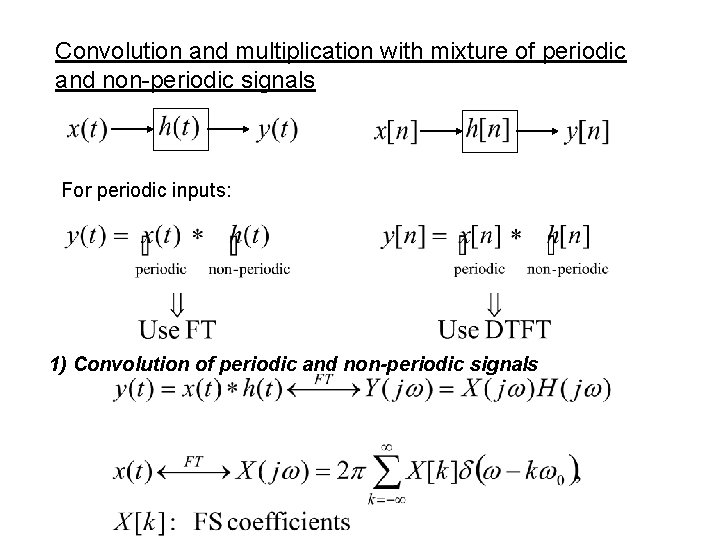 Convolution and multiplication with mixture of periodic and non-periodic signals For periodic inputs: 1)