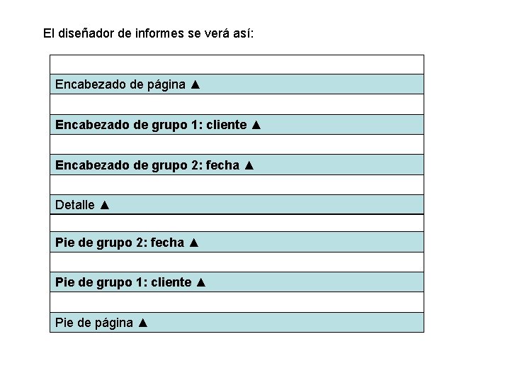 El diseñador de informes se verá así: Encabezado de página ▲ Encabezado de grupo