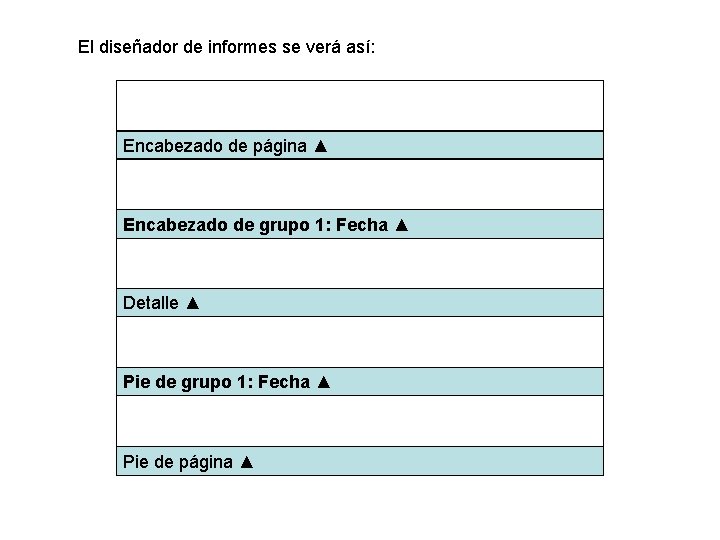El diseñador de informes se verá así: Encabezado de página ▲ Encabezado de grupo