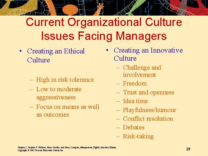 Current Organizational Culture Issues Facing Managers • Creating an Ethical Culture – High in