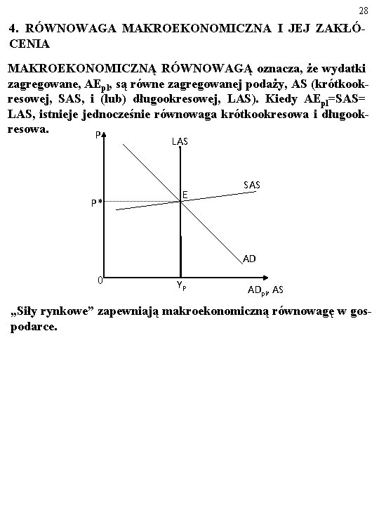 28 4. RÓWNOWAGA MAKROEKONOMICZNA I JEJ ZAKŁÓCENIA MAKROEKONOMICZNĄ RÓWNOWAGĄ oznacza, że wydatki zagregowane, AEpl,