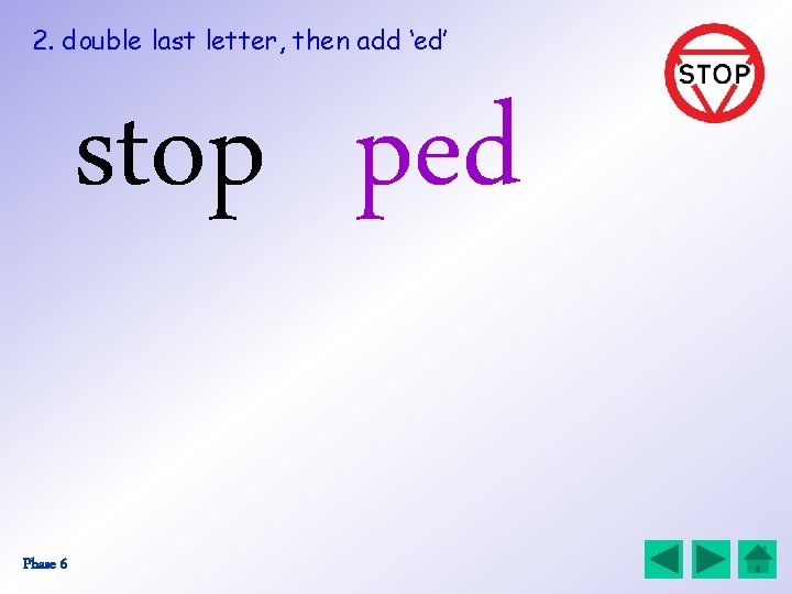 2. double last letter, then add ‘ed’ stop ped Phase 6 