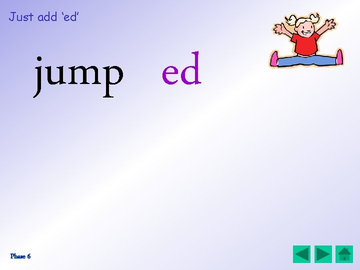 Just add ‘ed’ jump ed Phase 6 