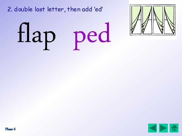 2. double last letter, then add ‘ed’ flap ped Phase 6 