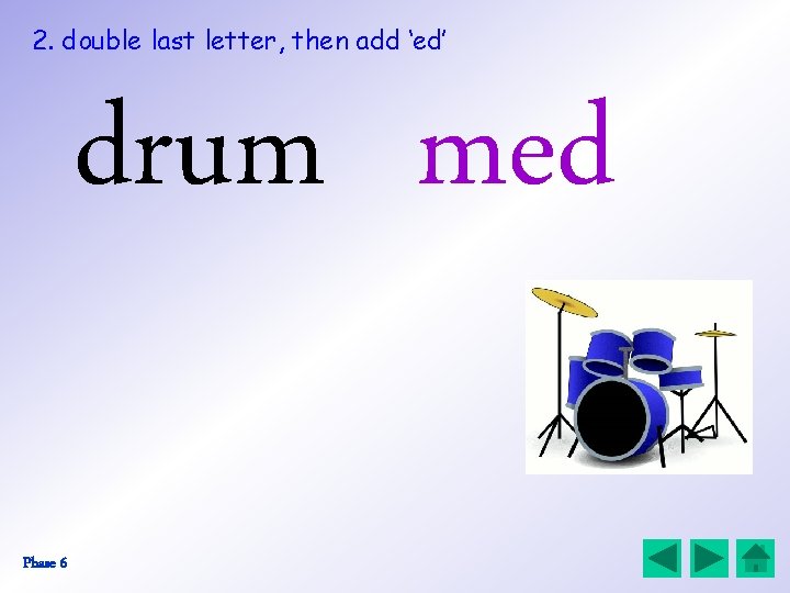 2. double last letter, then add ‘ed’ drum med Phase 6 