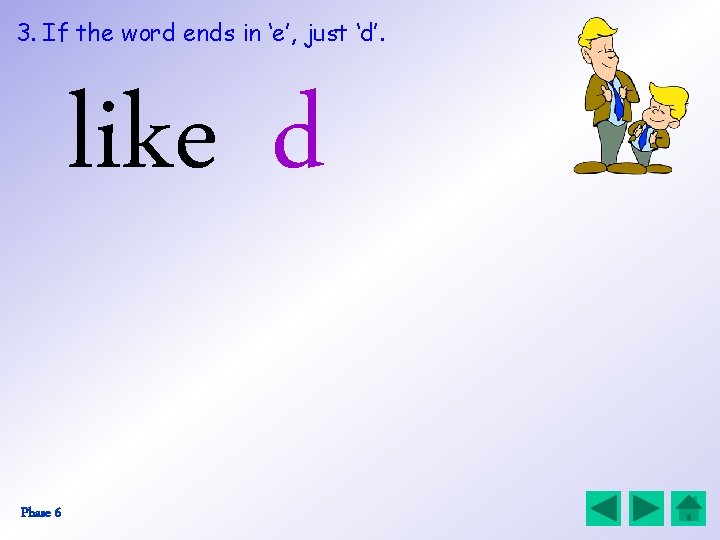 3. If the word ends in ‘e’, just ‘d’. like d Phase 6 